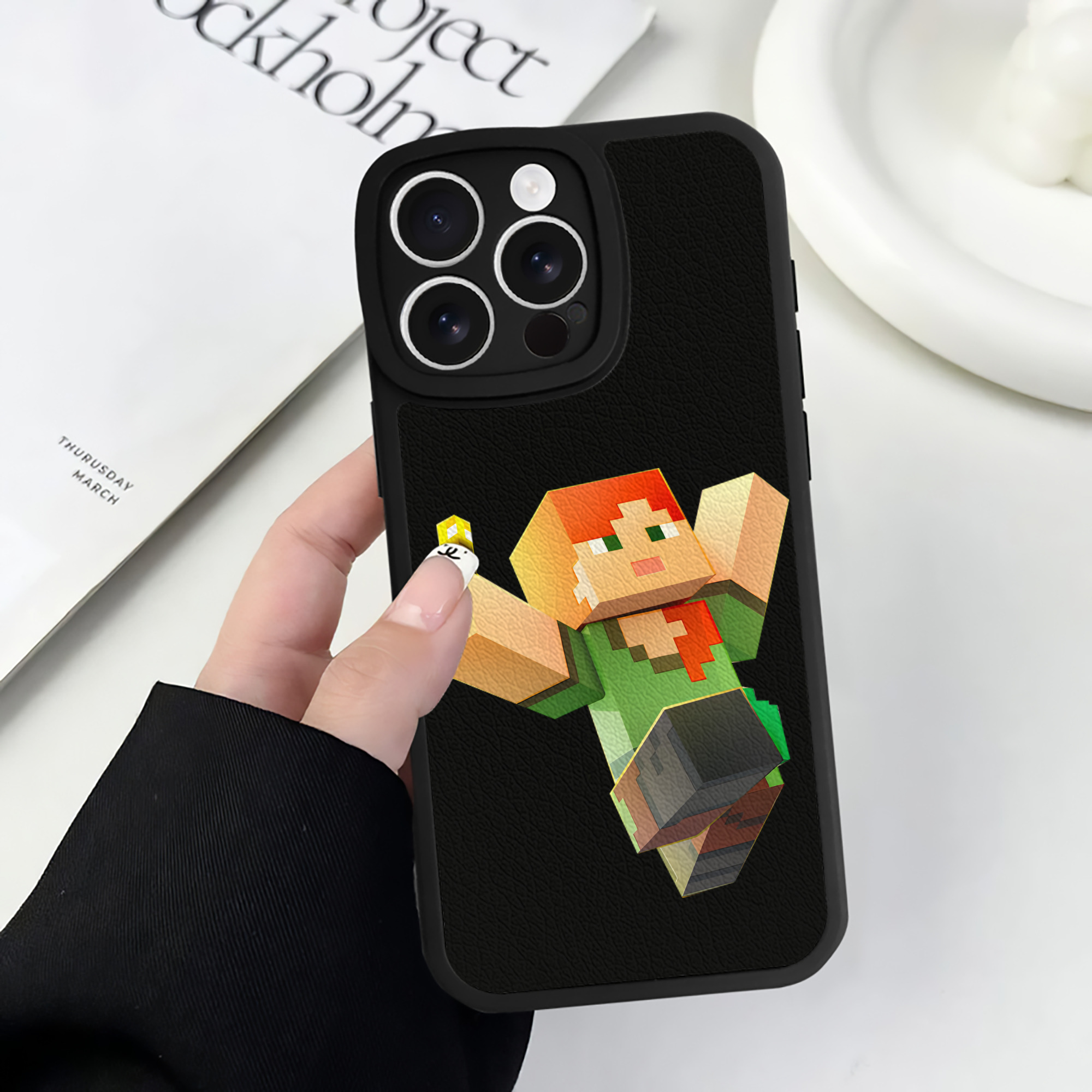 （画像用） マインクラフト ブロックの世界 Minecraft MC Block world 【iPhone 16シリーズ対応】シリコンスマホケース（レザー調） 材質：シリコン